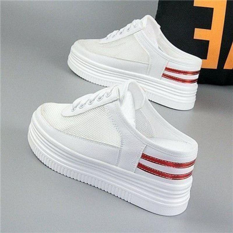 Праздничные тапочки женские летние на платформе с закрытым носком, женские лоферы, кроссовки-слайды на танкетке, сетчатые дышащие тапочки