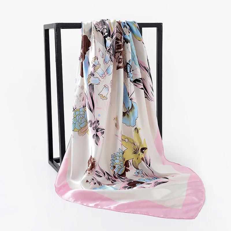 90cm Square Shawls Women Hijab Scarf For Hair Fashion Print Kerchief Neck Scarves Female Silk Satin Bag Scarfs For Ladies Banada
