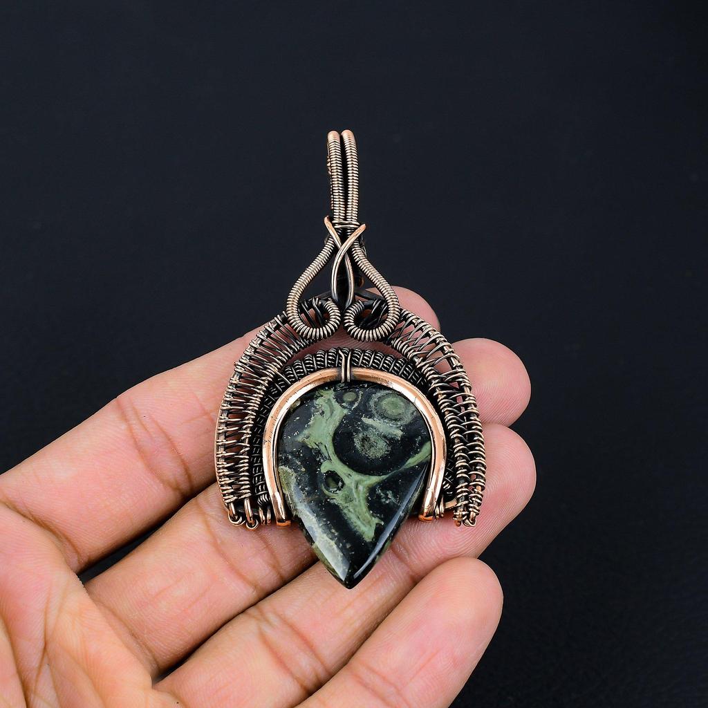 Красивый драгоценный камень камбаба яшма, ручная работа, чистая медная проволока, обернутая в кулон, ювелирное изделие