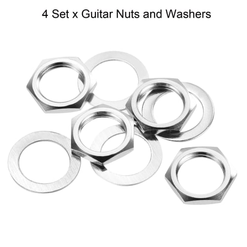 uxcell 4-Pack Guitar Nuts and Washers, 3/8" Guitar Input/Output Jack Socket Nuts for Guitar and Bass, Black and Silver