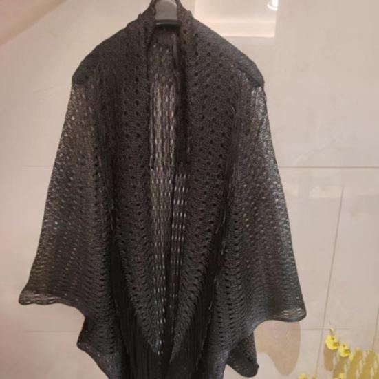 Summer Beach Smock Hollow Out Tassel Decor Sunscreen Loose Quick Dry Swimsuit Cover-up Open Beachwear Poncho