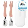 Edison Toddler Silicone Spoon Fork Case Set, Rabbit Pink, Spoon + Fork + Case, 1 Set, Korean Popular Tableware