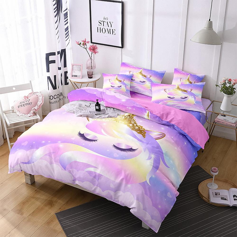 Home Textiles Rainbow Unicorn Bedding 3D Digital Printing Quilt Set Three-Piece Set