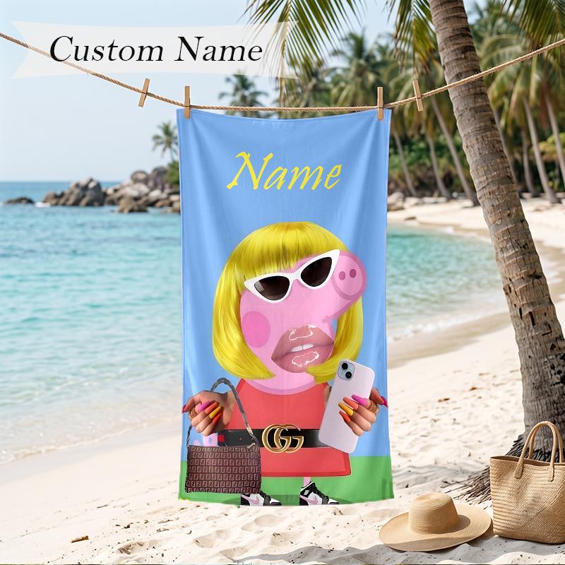 Little pink pig Custom Name Printed Beach Towel Personalized Soft Towel For Swimming Beach Travel