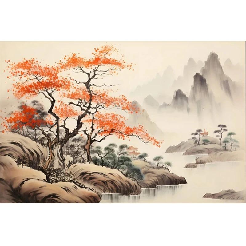 Natural Scenery Mural Oil Painting Hand-Painted Tree Mountain Wallpaper Home Decor Wall Backdrop 3d Mural