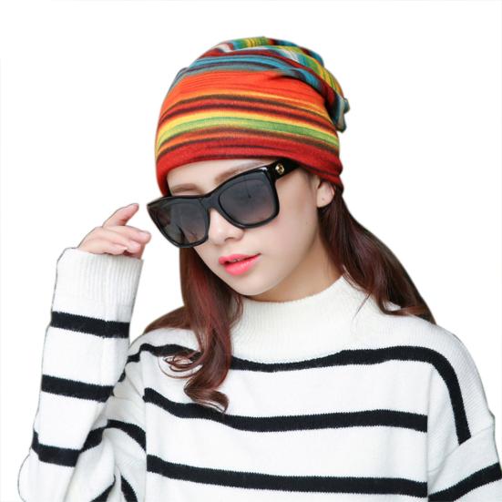 Women Stretchy Striped Turban Head Wrap Band Chemo Hat Bandana Pleated Cap