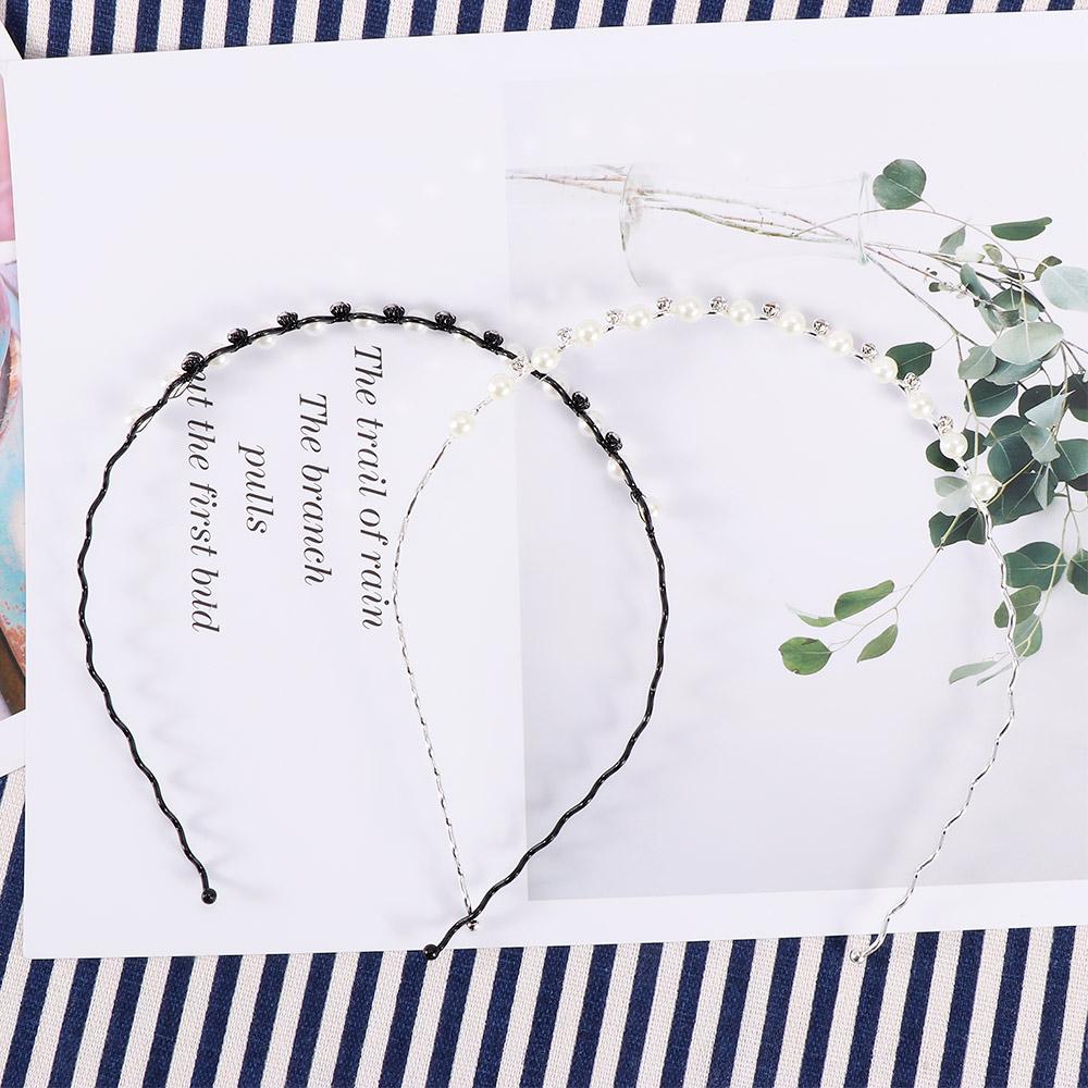 Rhinestone Wedding Jewelry for Women Headwear Black Silver Metal Pearl Crystal Wave Hairband