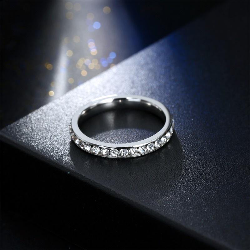 Simple Stainless Steel Rhinestone Rings Engagement Wedding Ring for Women Jewelry Gifts