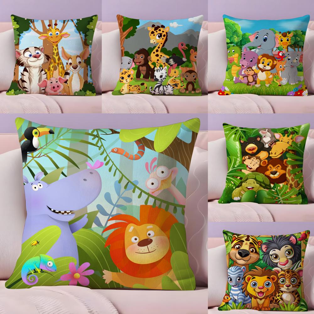 Cute Cartoon Zoo Animal Cushion Cover Plush Fabric Soft DoubleSided Printed Sofa Warm Winter Home Gift Pillow Cover