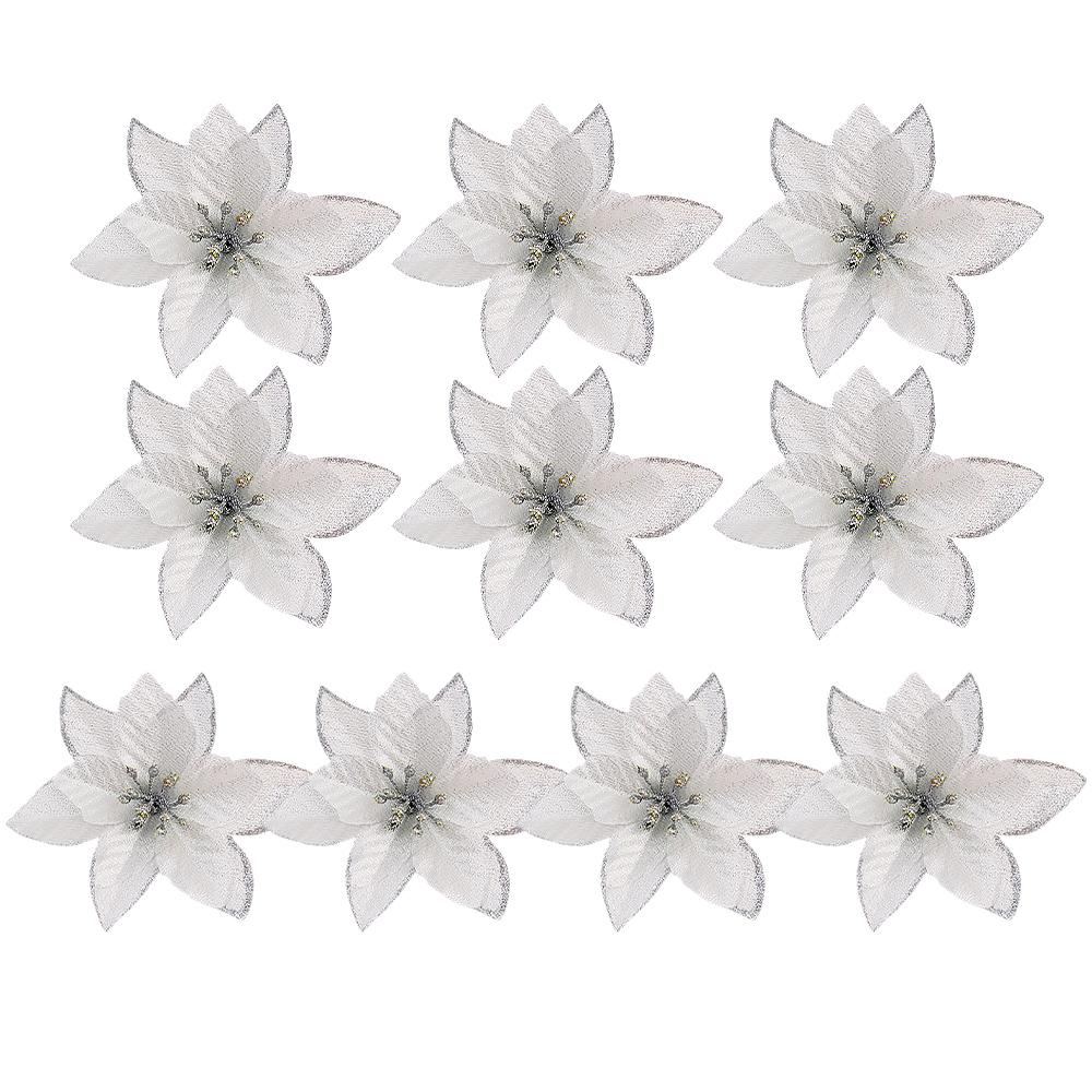 Artificial Poinsettia Christmas Flowers Red Gold Sparking Glitter Fake Flower for Xmas Tree Ornaments Florals Party Home Decor