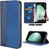 Case for Samsung Galaxy S23 FE - Navy Blue PU Leather - Card Slots - Mosaic Pattern - with 2 Tempered Glasses