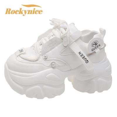 Модные массивные кроссовки женские осенние спортивные туфли на платформе со шнуровкой женские 9,5 см толстые каблуки женские кожаные кроссовки