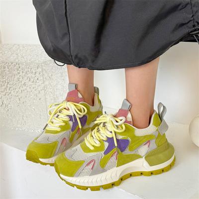 Модные розовые желтые кроссовки на толстой подошве для женщин, дышащая повседневная обувь, модные вулканизированные туфли для женщин, удобные кроссовки для бега на открытом воздухе