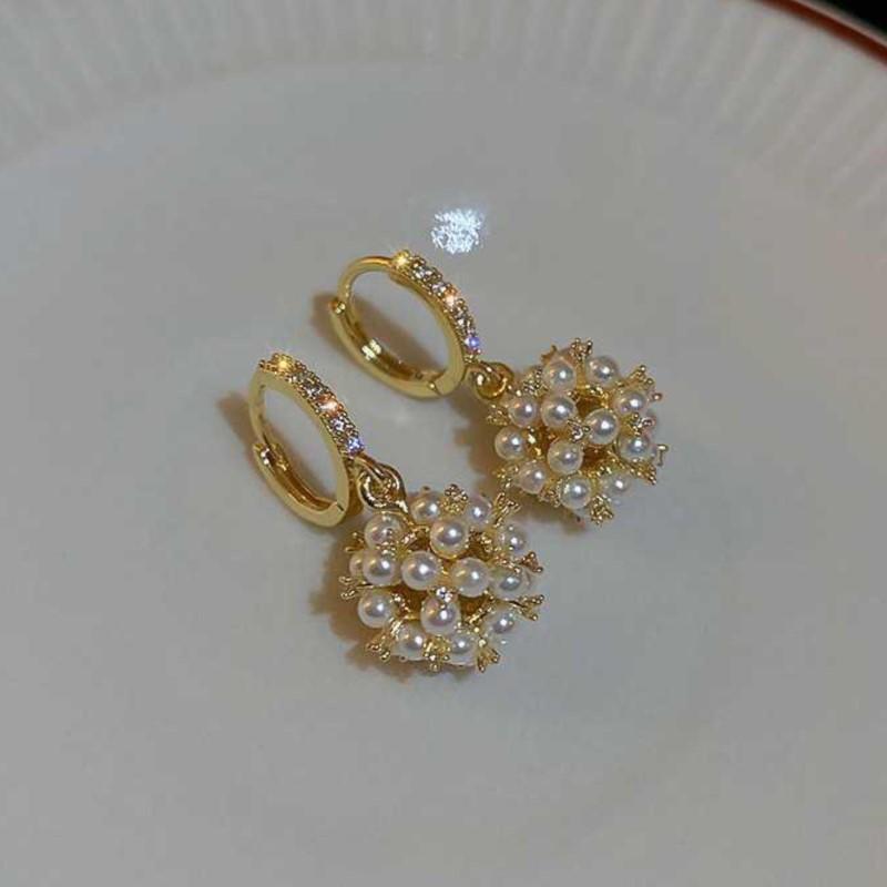 2026 New Trend French Pearl Zircon Hoop Earrings for Women Delicate Summer Fashion Ball Dangle Earring Jewelry Gifts