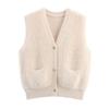 Kaslead New Women clothes Western Style Towel Knitted Classic Style V-neck Pocket Cardigan sweater Vest Vest