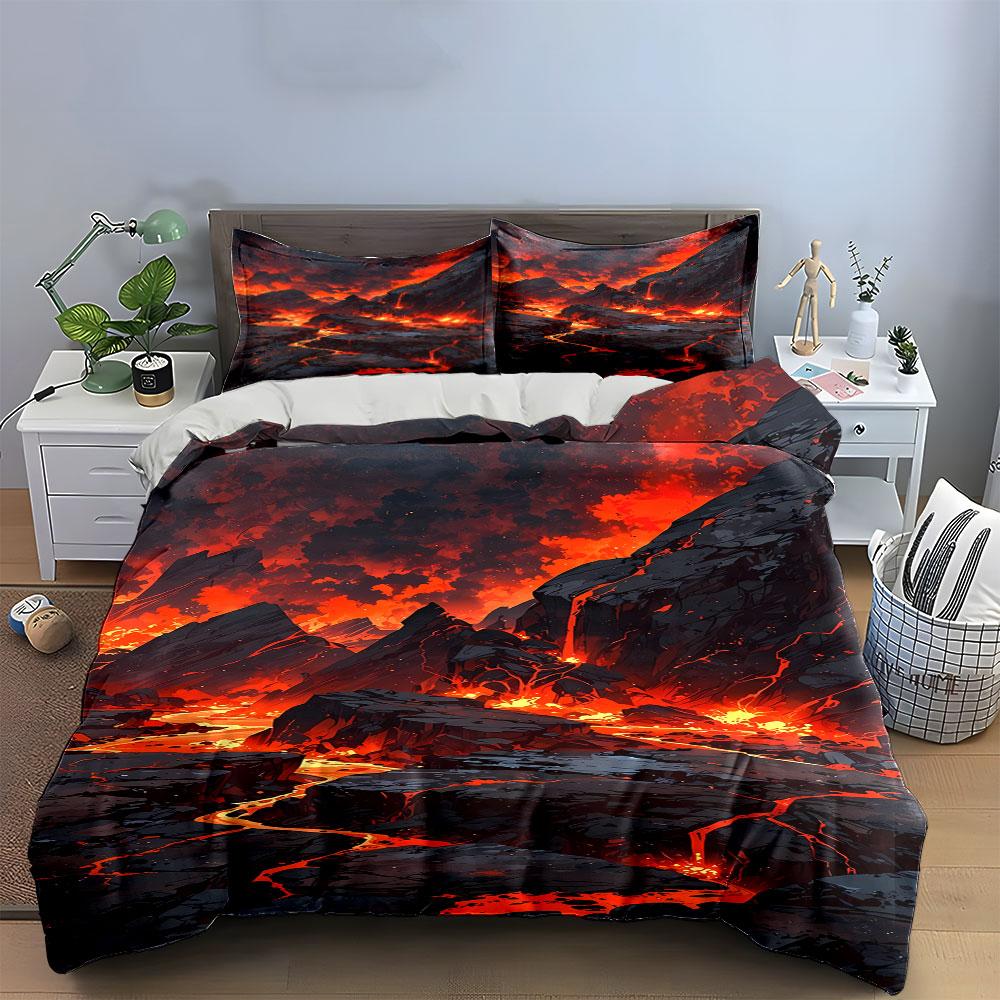 Fiery volcanic landscape pattern. Bedding sets Duvet cover sets Duvet covers Pillowcases(1*Duvet Cover 2*Pillowcases without duvet insert)