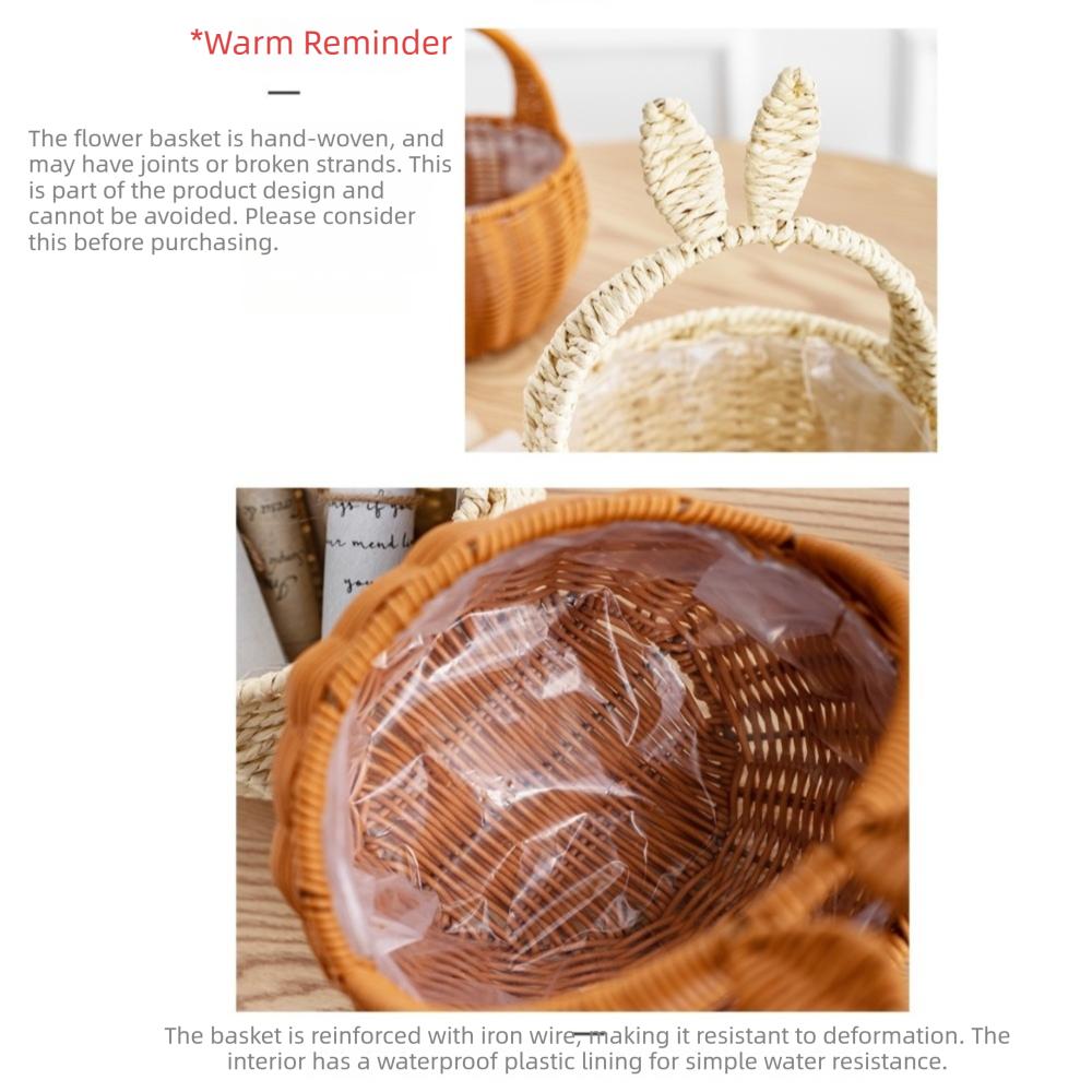 Cartoon Rabbit Ear Egg Gathering Ornaments with Handles Hand Woven Basket Easter Festival Gift