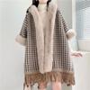 Cardigan Poncho Female Wool Collar Wool Coat Medium Long Coat Cloak Women Winter Long Sleeve Casual Velvet Hooded Cape Female