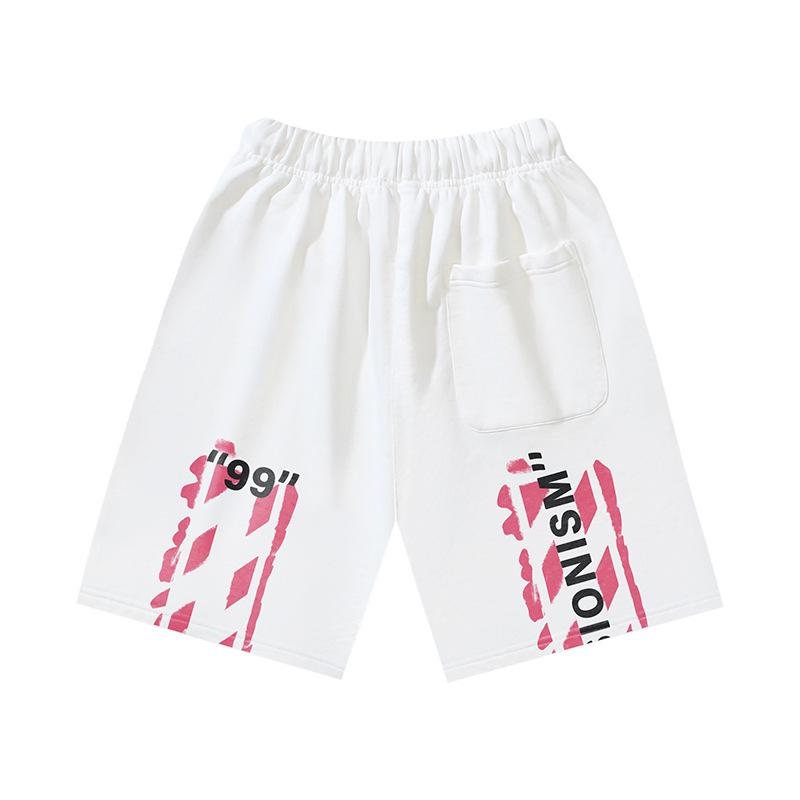 1018 Off-White Весна/Лето 2026 Новинка 99 Букв Диагональная Полоска Принт Граффити Мужские и Женские Повседневные Свободные Шорты