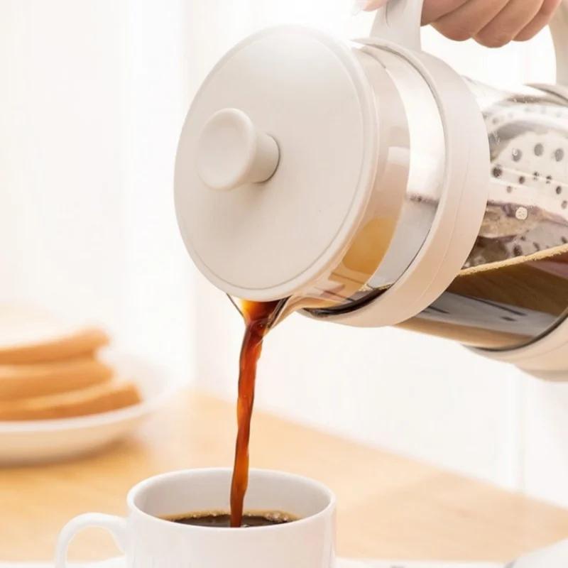 White Transparent Heat-resistant Glass French Press 350ml/800ml/1000ml Coffee Pot Multifunctional Hand Punch Pot Coffeeware