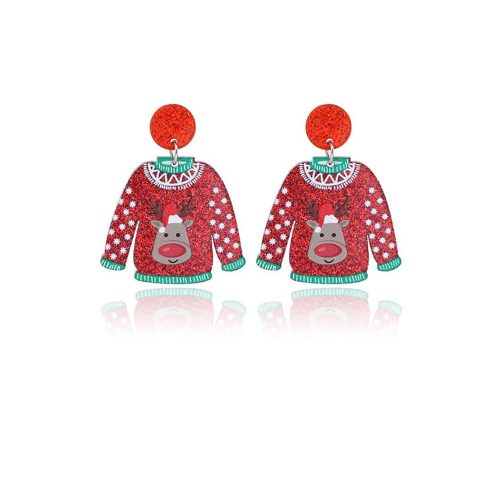 Трансграничный мультяшный рождественский свитер и акриловые серьги-снежинки Санты