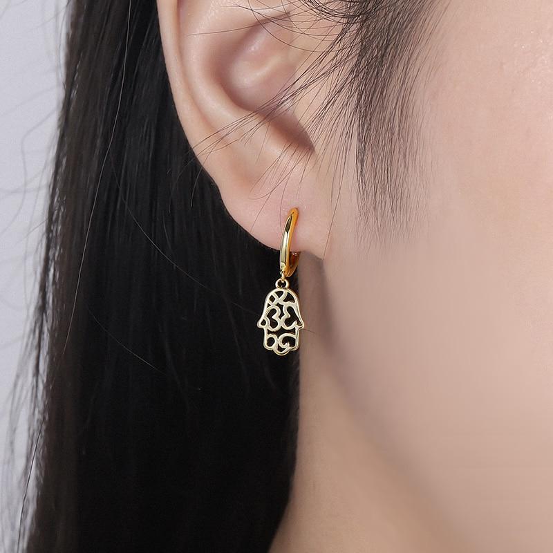 Серьги-кольца с подвеской в виде полой ладони из стерлингового серебра 925 пробы, модные женские простые серьги