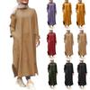Women's Long Sleeve Button Down Casual Outfits Solid Color Round Neck Maxi Dresses
