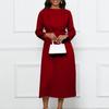 Women's Dress Spring and Autumn Temperament Elegant Pressed Pleated Commuter OL Solid Colour Plus Size Dresses