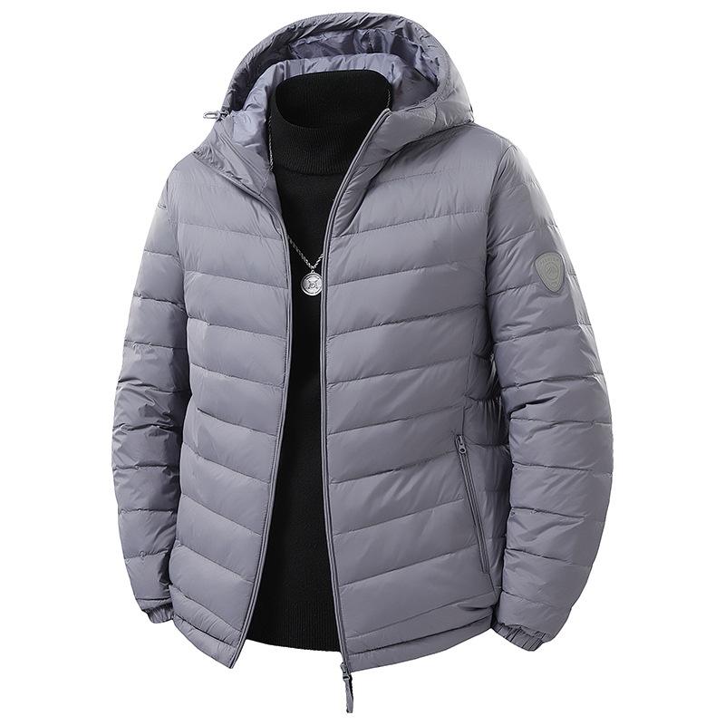 Men's Lightweight White Duck Down Jacket, Casual Windproof Hooded Short Warm Outerwear