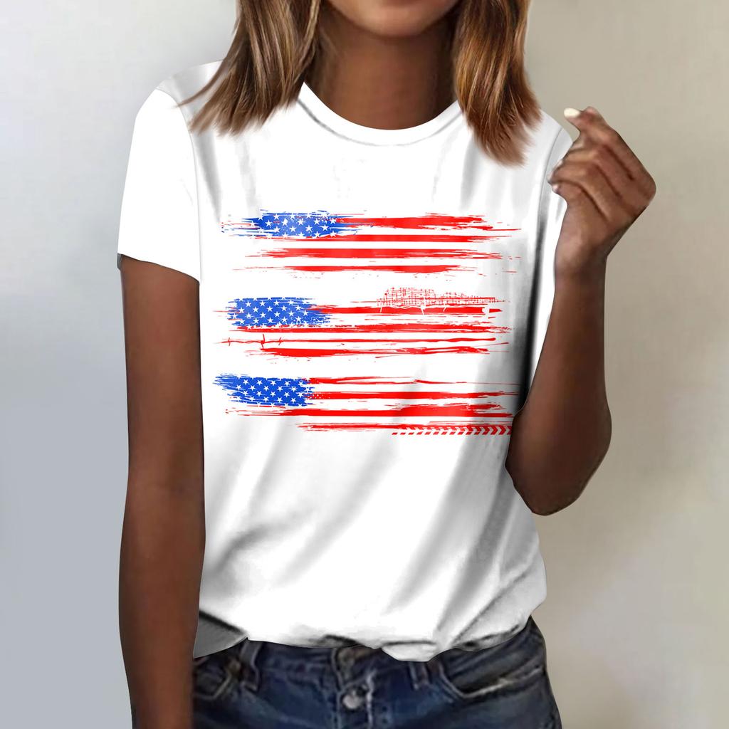 Women's Fashion Casual Independence Day Printed Round Neck Short Sleeve T-Shirt Top