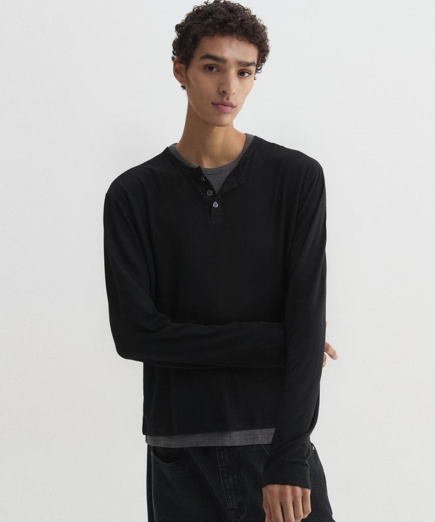 DNSR Layered Henley Neck Long Sleeve Black