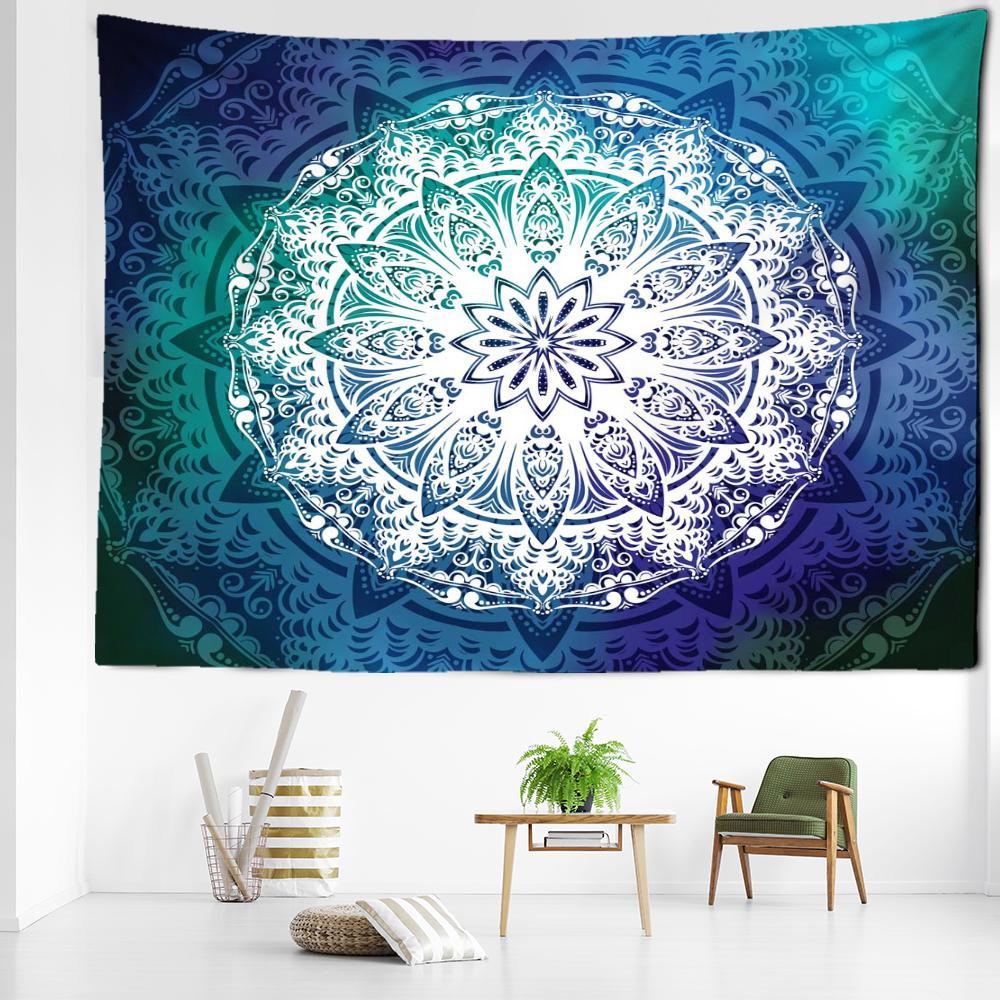 Синий Зеленый Мандала Гобелен Настенный Цветочный Арт Таинственный Хиппи Тапиз Эстетическая Комната Гостиная Домашний Декор
