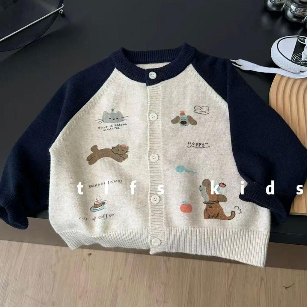 Детский мультяшный вязаный кардиган 2025 года с цветными блоками - Мягкий, удобный осенний свитер