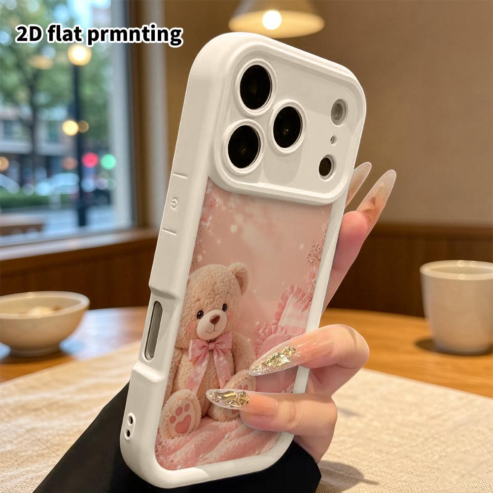 Phone Case: 2D flat design suitable for iPhone 18 17 16 15 14 13 Pro tiered protective case, beige little bear, Christmas and Halloween gift