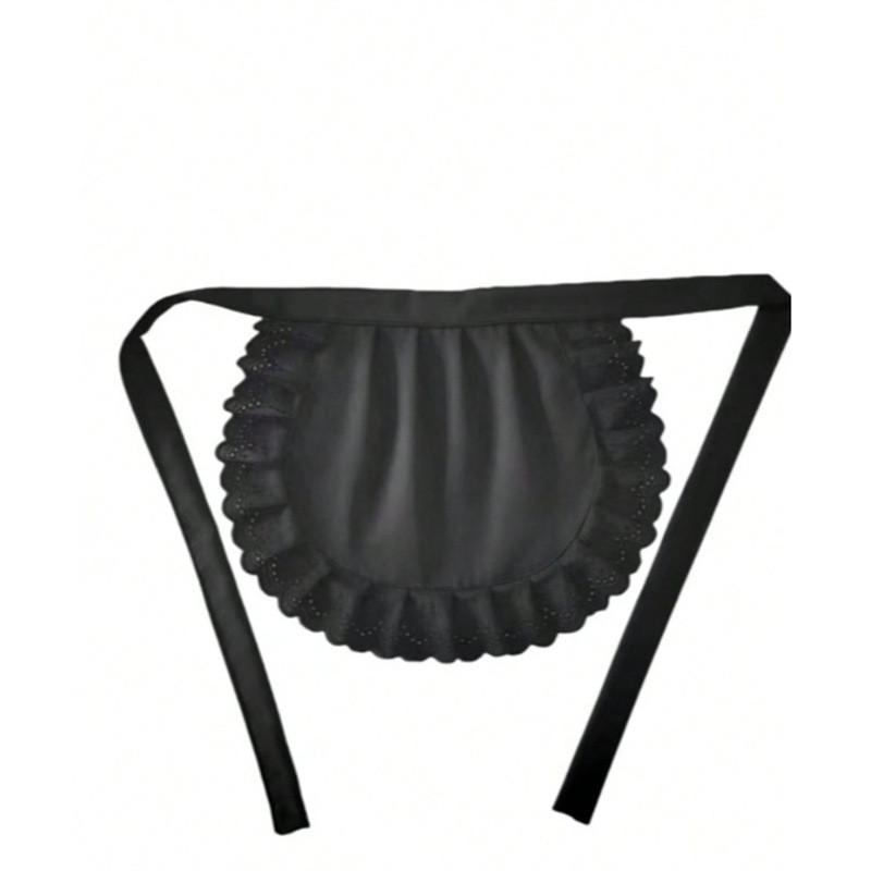 Женский полупоясной кухонный фартук для готовки Короткий Лолита Горничная Сексуальное Кружево Черно-белый Нагрудник Красота Цветок Кафе Фартук Домашняя Работа