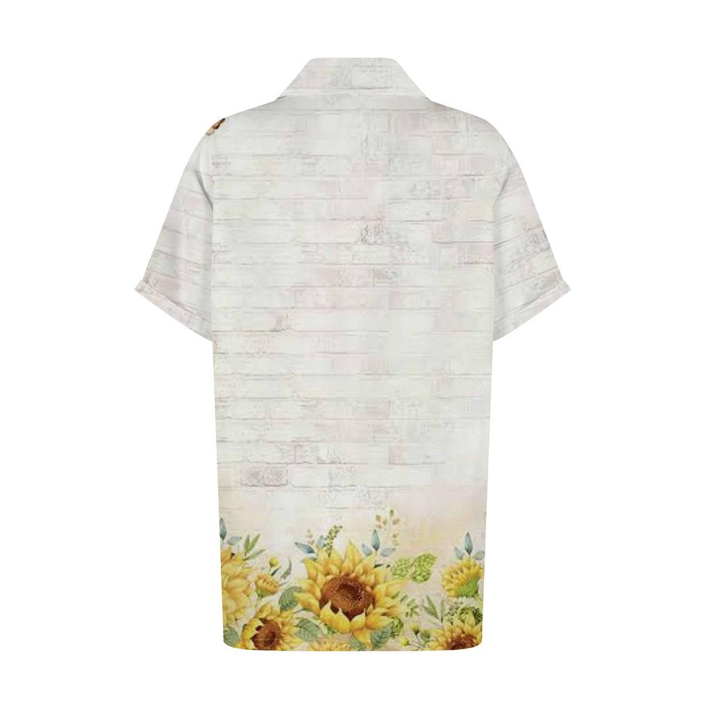 Женская модная свободная повседневная рубашка с коротким рукавом и отворотом на пуговицах, футболка с принтом, топ