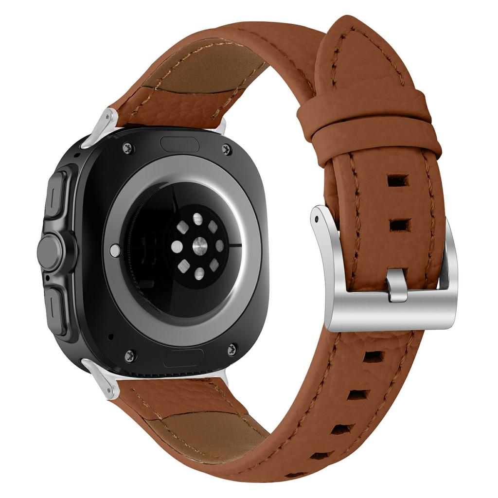 Для Samsung Galaxy Watch Ultra (2025) 47 мм/Watch Ultra 47 мм Ремешок из натуральной коровьей кожи с текстурой личи, остроконечный, с серебряной пряжкой