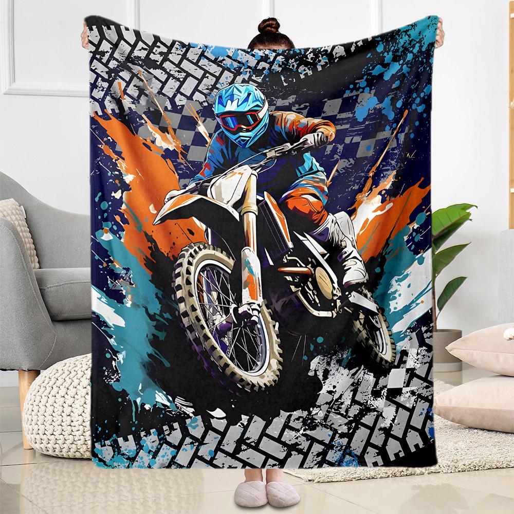 Motocross Adventure Sport Flannel Blanket - Soft and Suitable for Sofas, Beds, Offices, Travel, All Seasons, and The Best Gift for The Holidays.