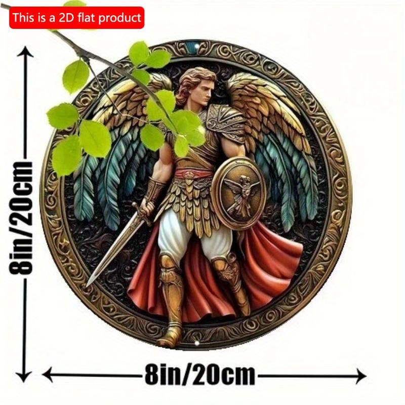 2d Flat 20*20cm, Angel Warrior Wooden Sign, Traditional Mythological Warrior Wall Art, Festive Holiday Decor, for Home, Kitchen, Garden, Bedroom, Bar.
