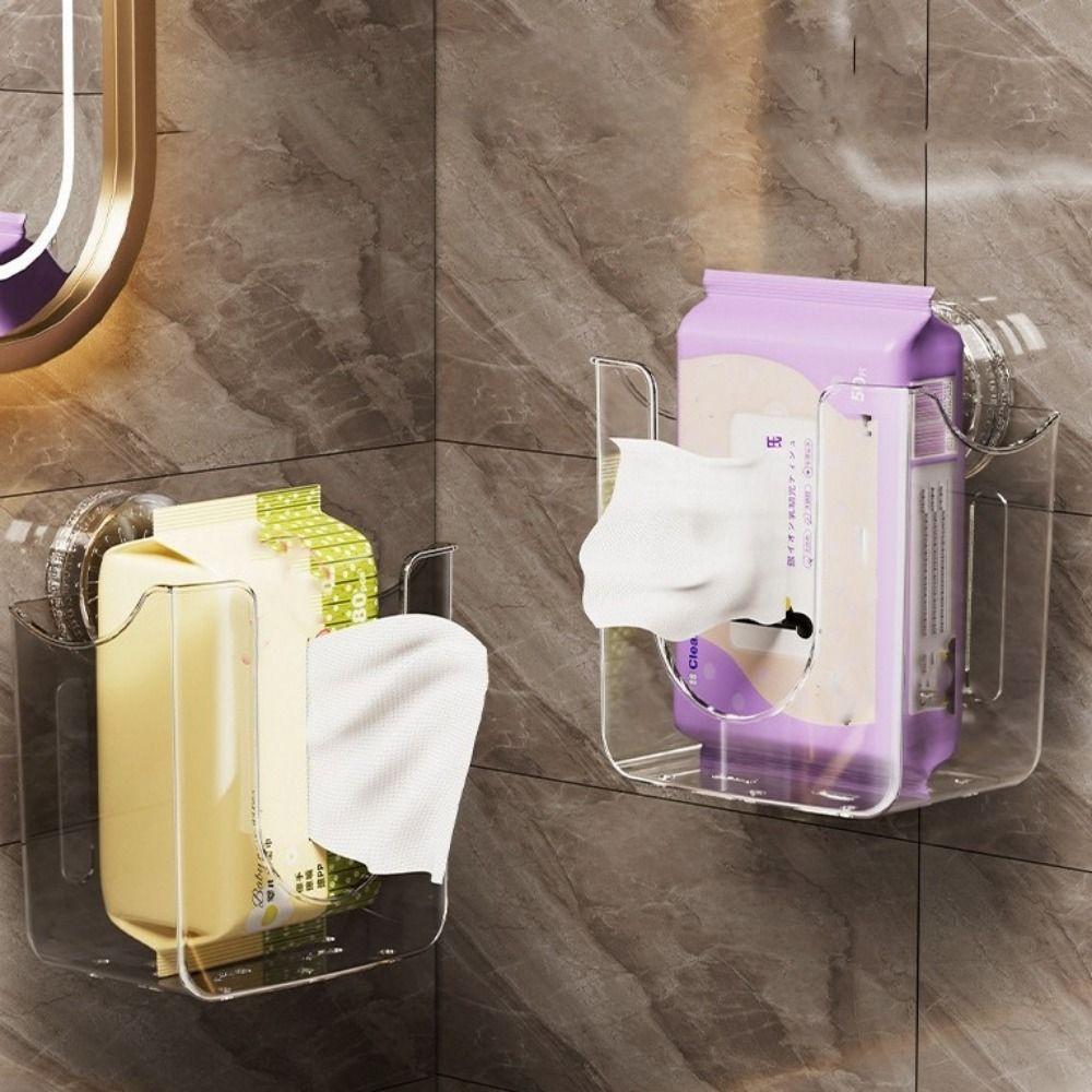 Punch-Free Suction Cup Tissue Box Transparent Face Towel Dispenser Wet Wipes Storage Box Kitchen
