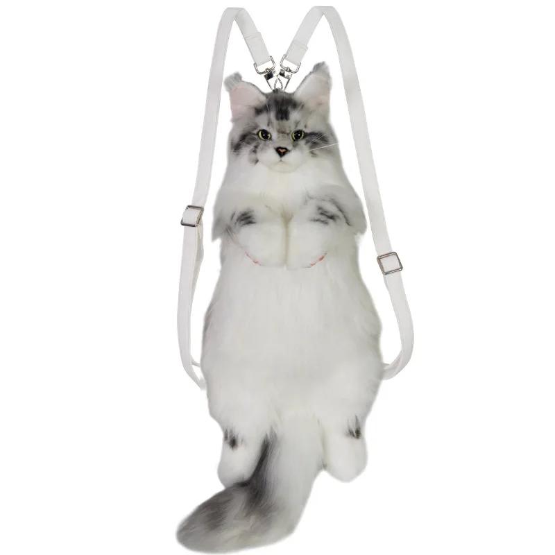Полностью ручная работа, имитация плюшевого кота, рюкзак, модная и милая белая кошка, наплечная сумка для женщин, изысканные подарки на день рождения для девочки