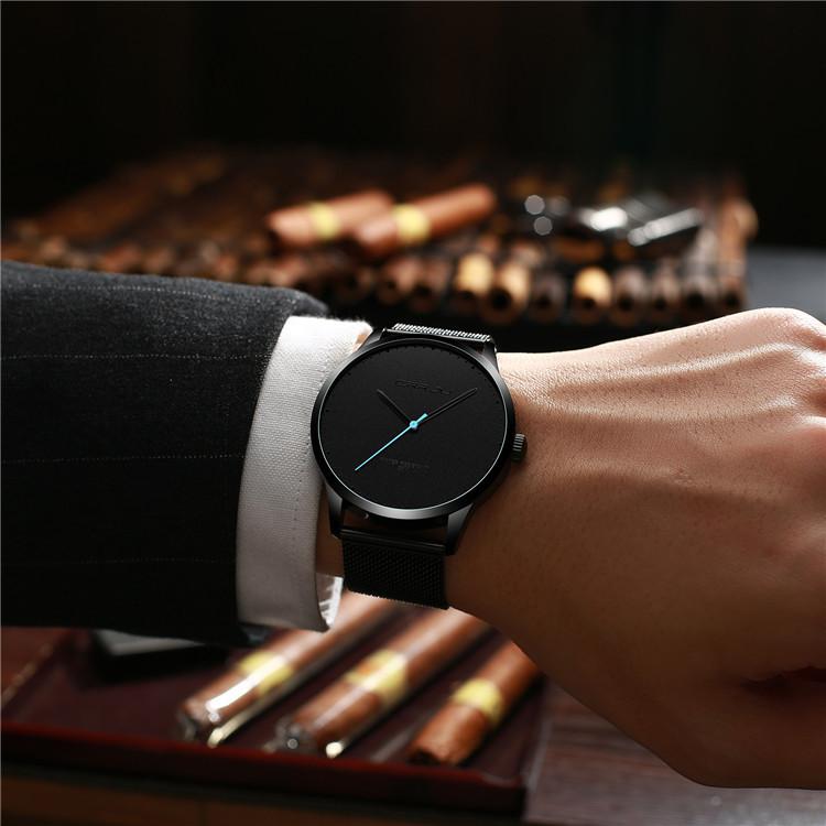 CRRJU-2167 Кварцевые часы с календарем, водонепроницаемая сетка из нержавеющей стали и модные часы для студентов-мужчин