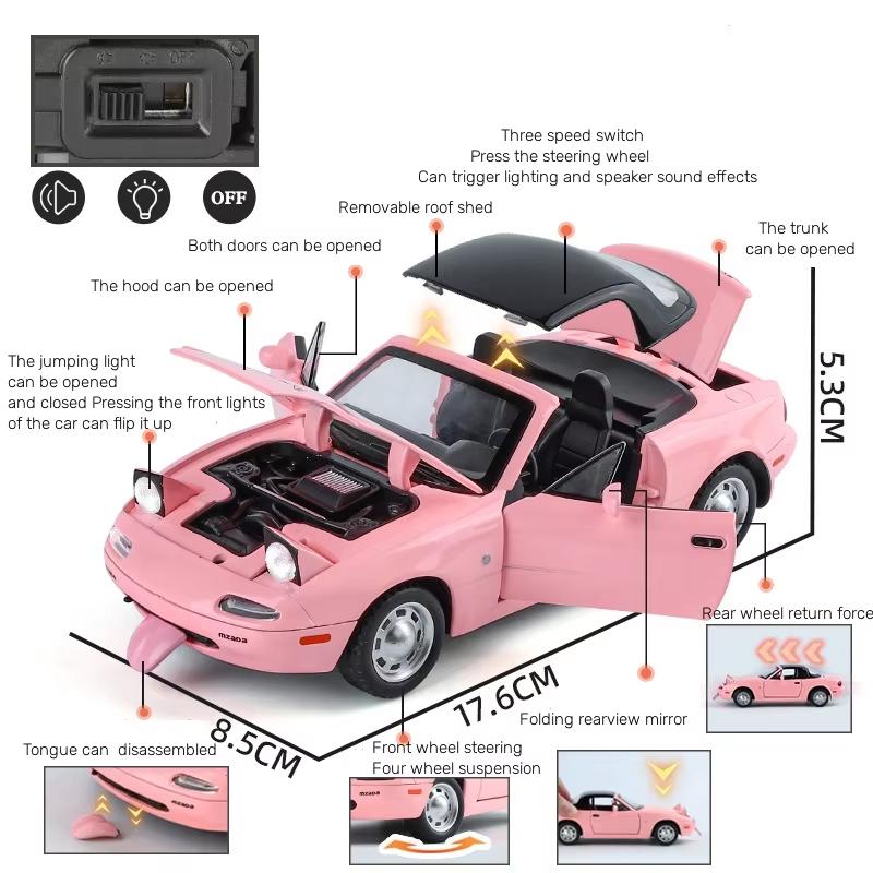Новый 1:24 Mazda Miata MX5 MX-5 литая модель автомобиля из литого металла миниатюрная машина со звуком и светом детская игрушечная машинка подарок