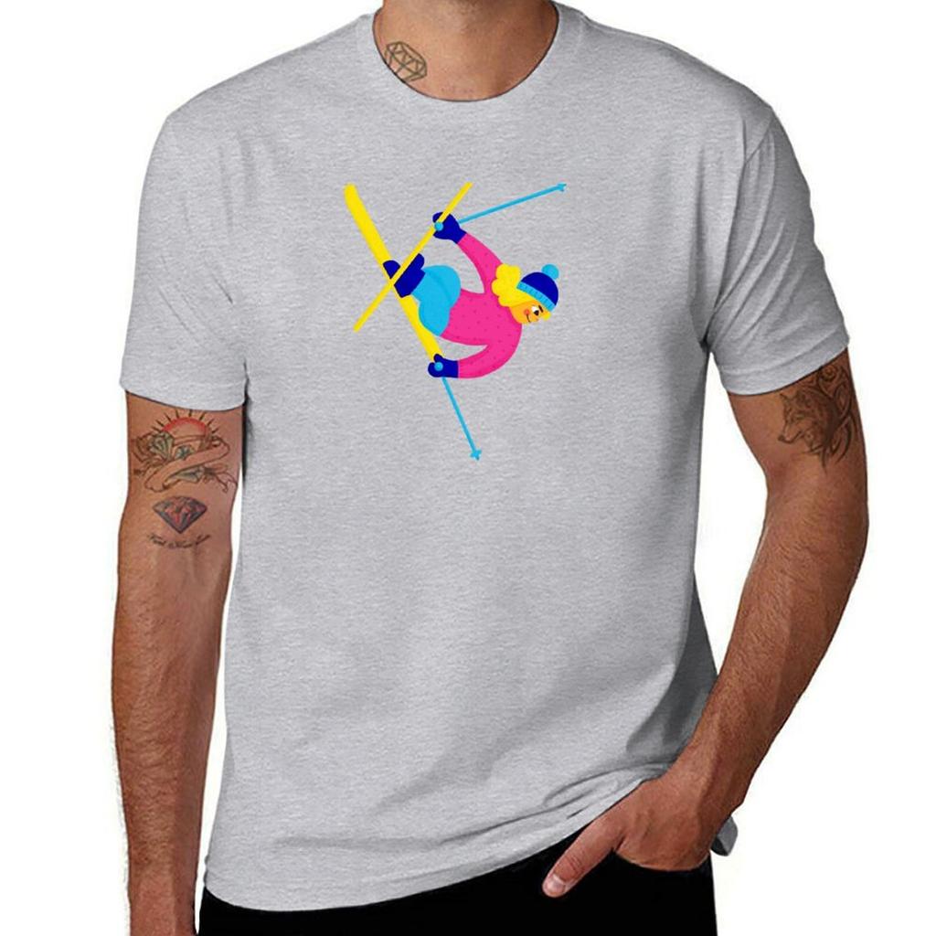 Unisex Skier Tshirt Cute Clothes Short Sleeve Tee Boys Whites T Shirts For Unisex Cotton