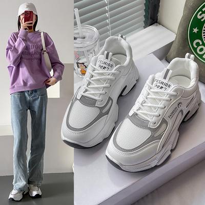 Весна и лето Новые толстые подошвы сетчатые корейские версии спортивные повседневные тонкие белые туфли женские туфли