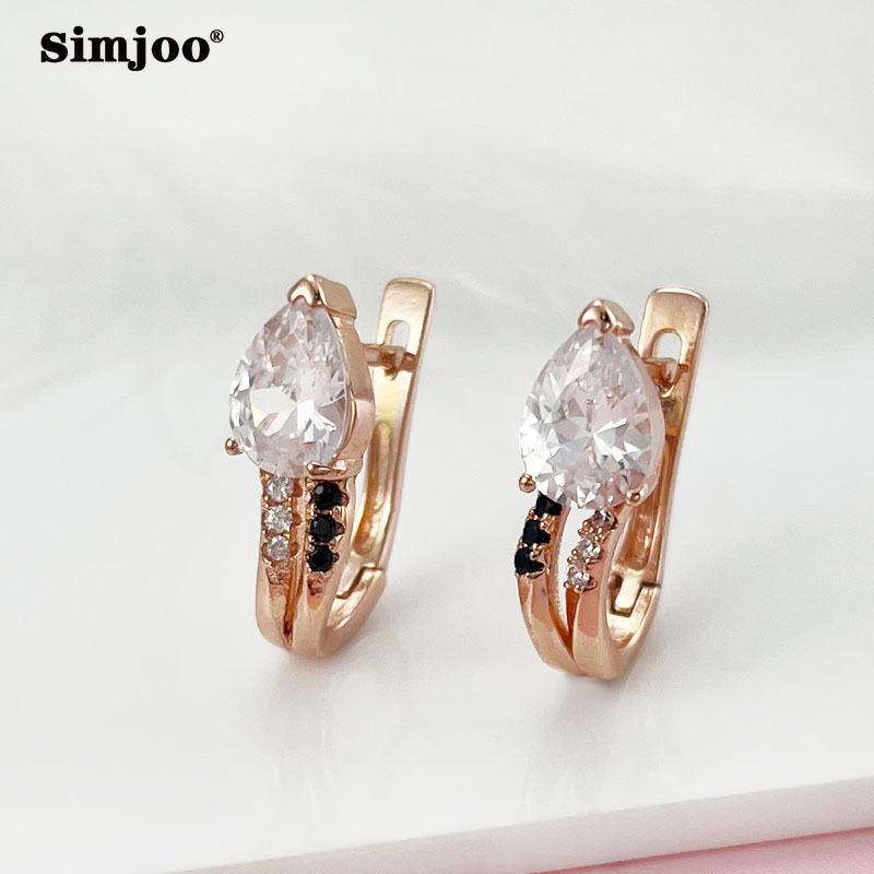 SIMJOO Fashionable Rose Gold Color Earclasp with Simple Personality and Water Drop Set Zircon Earrings