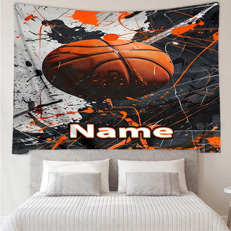 Custom Name basketball Print Tapestry, Backdrop, Easy Setup, Ideal for Bedroom, Office & Living Room, with Aesthetic Wall Hanging Decor.