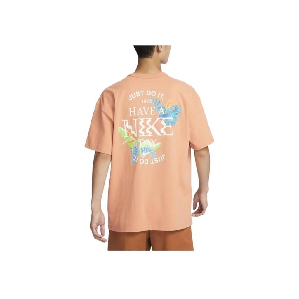 Nike Letter Print Back Plant American Retro Dopamine Loose Casual Sport Round Neck Short Sleeve Drop Shoulder T-Shirt Men Tops Orange FQ0351-225