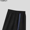 INCERUN Men Spring Elastic Waist Striped Patchwork Trousers Casual Wide Leg Pants