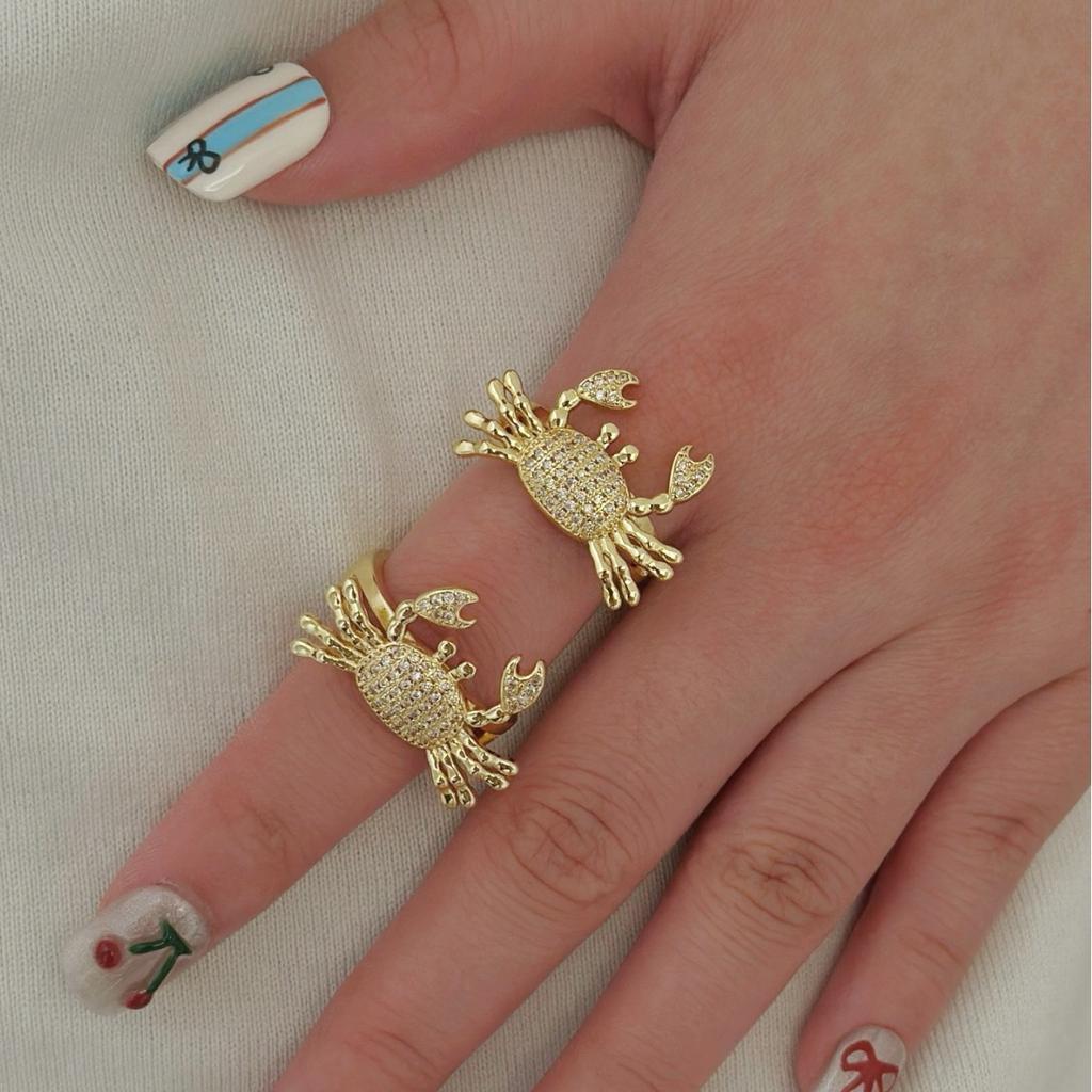 Hot-Selling Jewelry, Copper-Plated Zircon Animal Ring, Crab Fashion Open Ring, Niche Exquisite